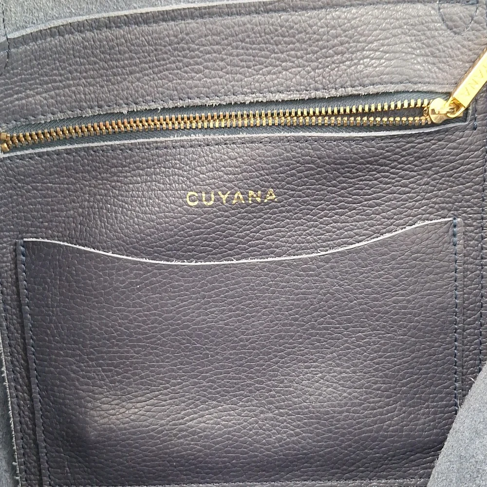 Cuyana Navy Large Leather Tote